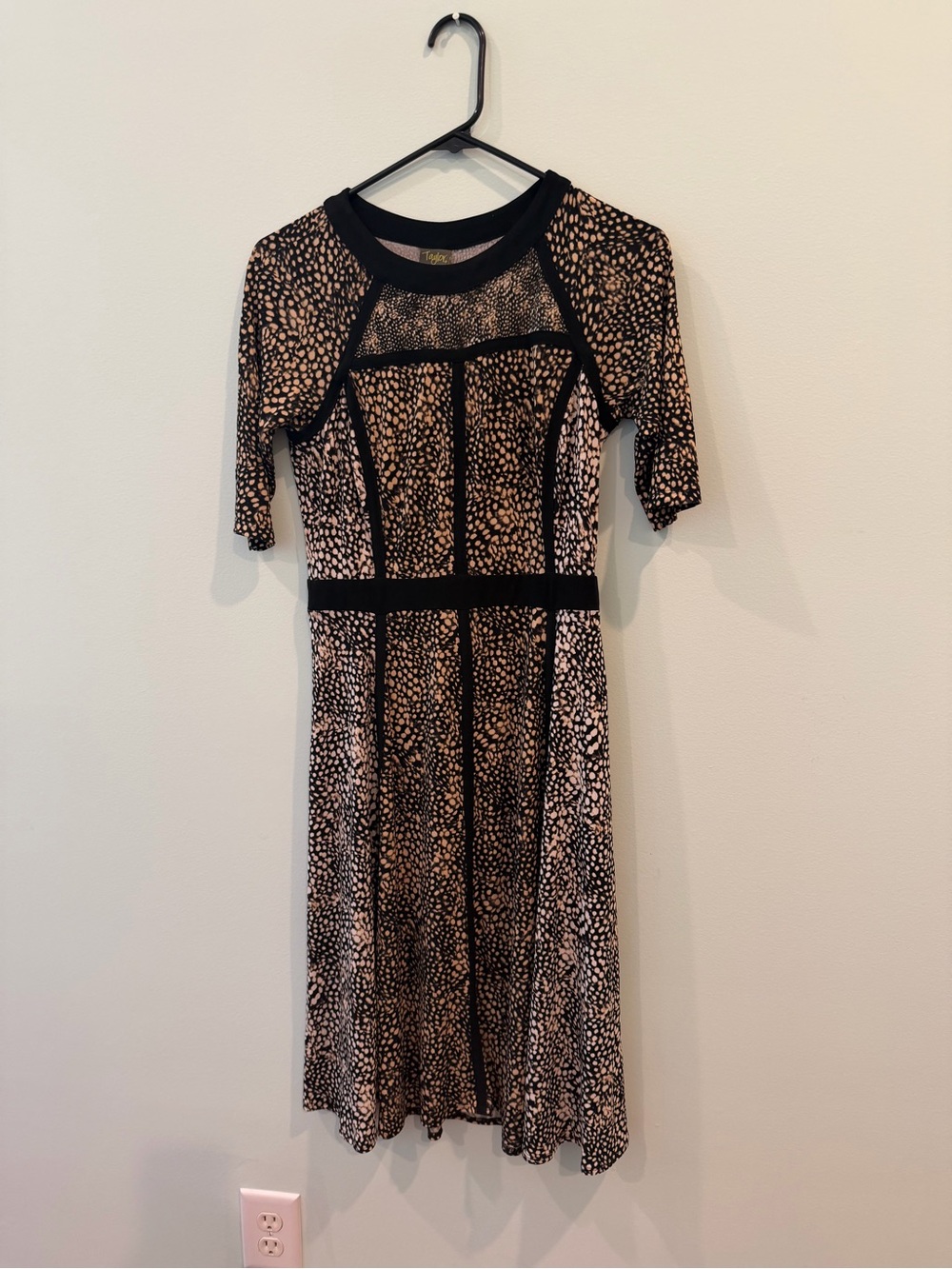 Taylor Black & Beige Printed Fit-and-Flare Dress